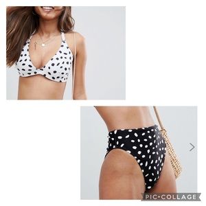ASOS Hidden Underwire & High Waist Mono Dot Bikini 32DDD / 32F - US 6 / M